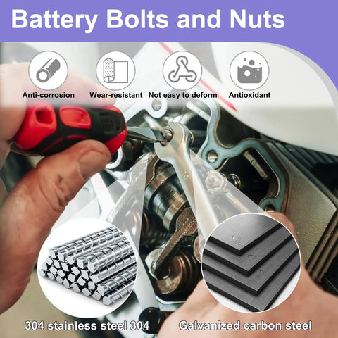 56 Pack Motorcycle Battery Terminal Nuts And Bolts Kit 304 Stainless Steel M6x10mm M6x12mm M6x16mm M6x20mm in use