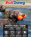 Dog in water with Big Dawg Barbell XL Heavy Duty Solid Rubber Dog Chew Toy For Medium To Large Dogs, floats and bounces.