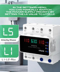 Automatic Transfer Switch 63A 110V for Power Outages With DIN Rail Mount, LED display showing voltage levels, installed view