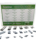 Front view of Saelno 152-PCS spring steel extension springs assortment kit with 20 sizes, zinc-plated.