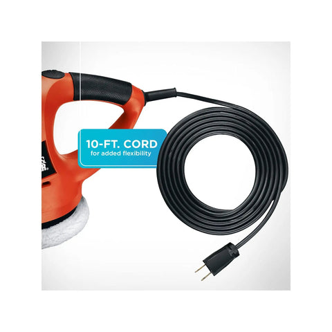 Six Inch Orbital Car Buffer Polisher With Wool And Foam Bonnets, Random Orbit Action, Dual Handle Design, Ten Foot Cord Visible