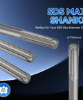 Close-up of SDS Max Shanks, 18mm diameter, part of 3 Piece SDS Max Chisel Set For Rotary Hammer Drills 18 Inch Includes Point Flat And Wide Chisels For Masonry Concrete Brick Stone Durable Steel Bits For Heavy Duty Demolition And Renovation Projects Ideal For Home Improvement.
