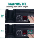 Soldering Iron Station 750W Dual LCD Digital SMD Rework Kit With Hot Air Gun 2 In 1 controls for temperature and airflow.