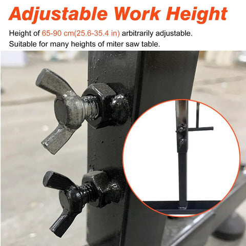 Rock Solid Adjustable Roller Stand Support Two Pack Heavy Steel Frame showing adjustable height mechanism for woodworking.