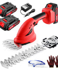 2 Pack Cordless Hedge Trimmer With Battery And Charger, handheld grass cutter with dual blades, batteries, charger, gloves, goggles