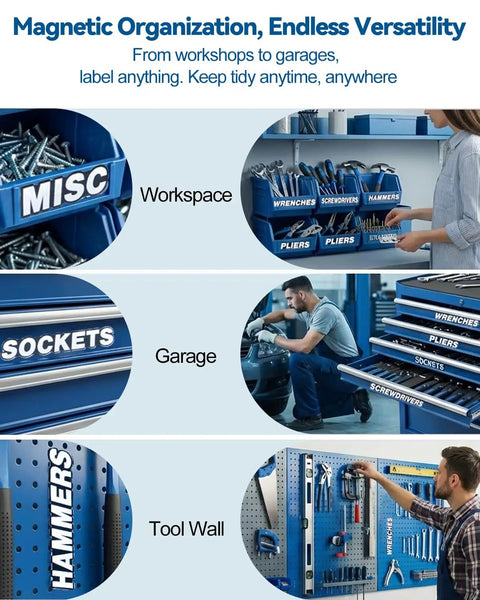 Heavy Duty Magnetic Labels For Tool Boxes And Garage Drawers That Hold Fast On Cold Steel Surfaces With Premium Aluminum Build To Tame Your Gear No Sweat So You Can Focus On The Real Hustle All Day Long Matte Black