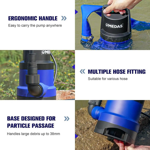 1HP 3434 GPH Submersible Sump Pump For Clean Or Dirty Water Portable Utility Pump With ergonomic handle and multiple hose fitting