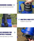 Three In One Submersible Sump Pump With Float Switch Half HP 400W 2905 GPH ergonomic handle and hose fitting