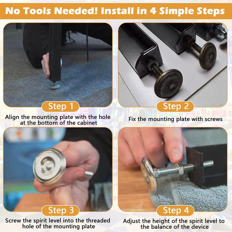 Installation guide for Heavy Duty 2 Inch Leg Levelers Set With Square Mounting Plates for arcade cabinets.