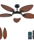 52 Inch Brown Tropical Outdoor Palm Leaf Ceiling Fan With Integrated Lights And Wireless Remote For Patio Hardcore Cooling