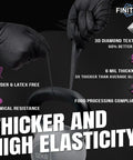 Heavy Duty Black Nitrile Disposable Gloves Bring Tough As Nails Defense With A Rock Solid Grip Pattern And 6.3 Mil Thick Shield To Dodge Razor Blades Or Slippery Grease Sold In Pack Of One Hundred Medium Sized Tools For Badass Industrial Use.