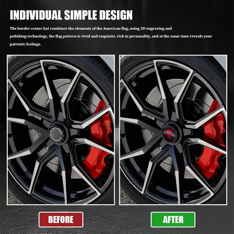 Killer Aluminum Wheel Center Hub Caps Set Of 4 Universal Fit For Any Ride Waterproof Rustproof showing before and after wheel design.