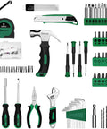 Sweet Green 8V Cordless Drill Tool Kit With Rugged Storage Case 126 Piece Heavy Duty Hand Tools For Diy Home Repairs Compact Electric Screwdriver Power Wrench Setup includes assorted hand tools and accessories.