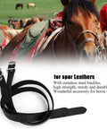 Double Layer Leather Spur Straps With Stainless Steel Buckle For Equestrian Riding Accessories 50cm Black on horse background