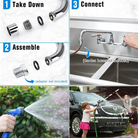 Instructions for Straight Up Heavy Duty Wall Mount Utility Sink Faucet With Eight Inch Full Range Swivel Spout Dual Handles assembly.