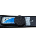 Close-up of Power Meter Battery Door For Left Side Gen 2 And Gen 3 Crank Fits Stages Power Meter Replacement Made In USA From High Quality Plastic With O Ring Seal Built Like A Tank on crank arm.