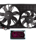 Heavy Duty Engine Radiator Dual Cooling Fan Assembly For Volkswagen Beetle Golf Jetta Passat Rabbit 2005 To 2013, top view with connector.