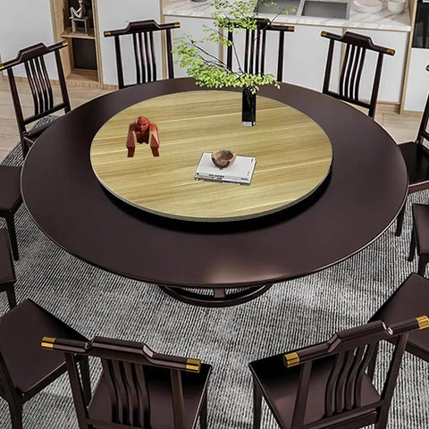Large Wooden Lazy Susan Turntable For Dining Table Tops Round Rotating Serving Tray 40 Inch Diameter Light Walnut Finish