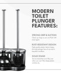 Heavy Duty Toilet Plunger and Brush Combo for Freestanding Stainless Steel Bathroom Durable Plunger with Strong Suction