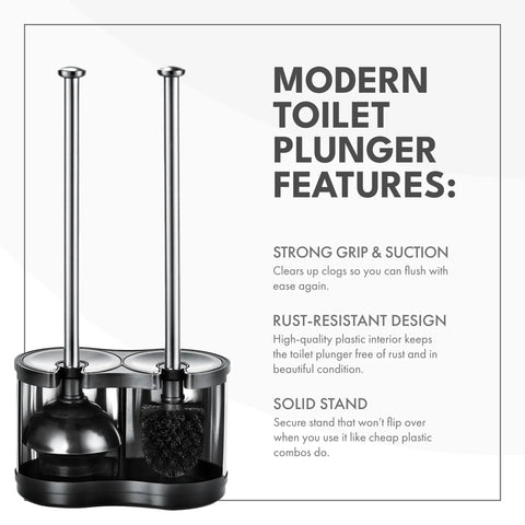 Heavy Duty Toilet Plunger and Brush Combo for Freestanding Stainless Steel Bathroom Durable Plunger with Strong Suction