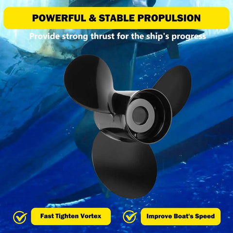 Aluminum Boat Propeller 12 and Three Quarter Inch Diameter 21 Pitch 3 Blades Right Hand Rotation 15 Spline Backup Replacement for Mercury Outboards 40 140HP OEM 48 77348A45 Hub Kits Included displayed underwater