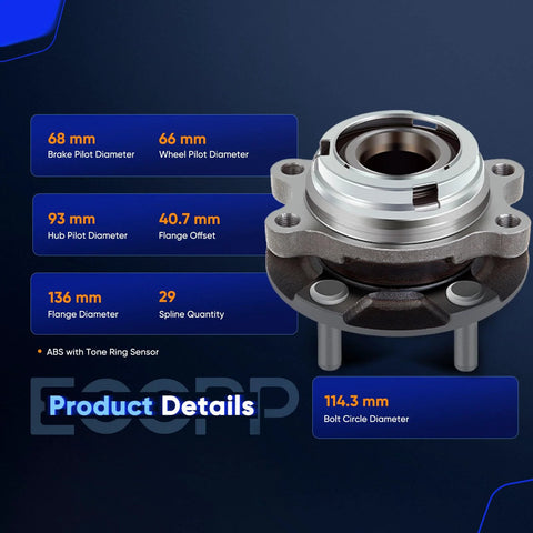Diagram of Front Wheel Hub Bearing Assembly For Nissan Altima 2007 Through 2013 2.5L FWD Left And Right Pair OE 513294 ABS