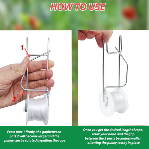 Tomato Support Hooks With String, 20 Pack Tomato Trellis Roller Hooks With 49.2 Ft String For Plants, Greenhouse Tomato Vines, Crop Trellis Kit, Plant Roller Hook, Pro Grade Durable Metal And PP Rope