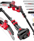 2-In-1 Cordless Pole Saw And Chainsaw, 8-Inch And 6-Inch Heads, 18V M18 Compatible, 1200W Brushless Motor shown with accessories