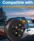Close-up of KPALAG trailer wheel hub cups and grease covers, black metal dust caps, 2.44 inch, 4 pcs