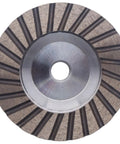 Top view of 4 Inch Aluminum Turbo Diamond Grinding Cup Wheel For Granite And Concrete, 5/8-11 Thread, Fine Grit 80/100