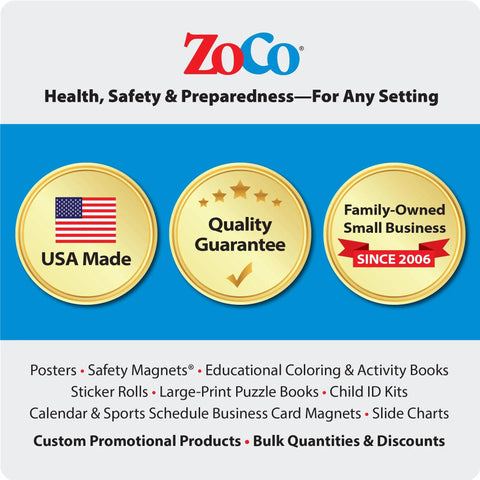 ZoCo product features with USA made label, quality guarantee, and family-owned small business since 2006 banner.