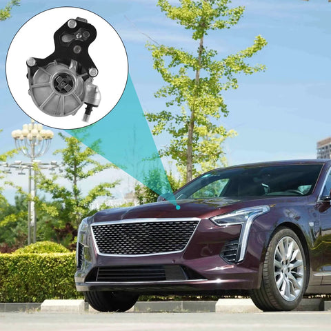 Front view of burgundy GM sedan; inset shows AULINK vacuum pump (2.0L/2.5L) for GM vehicles.