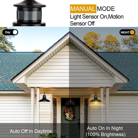 Motion Sensor Outdoor Lights Dusk To Dawn With 3 Lighting Modes Exterior Porch Light Wall Mount IP65 Waterproof Anti Rust For House And Garage 2 Pack Bundle