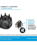 Marine Distributor Cap Kit For Marinized V8 GM Engines With Thunderbolt IV And V HEI Ignition Systems, Mercury Marine OEM Spec Cap