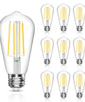 Retro ST58 Edison LED Filament Bulbs Set, 60W Equivalent, Daylight White 4000K, E26 Medium Base, Non Dimmable, CRI 80, Pack of 10