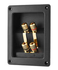 Heavy Duty Audio Terminal Strip With Binding Posts For Secure Wire Hooks And Four Hole Mounts That Square Away Custom Speaker Cabinets And Kick Up Your Setup, featuring gold binding posts.
