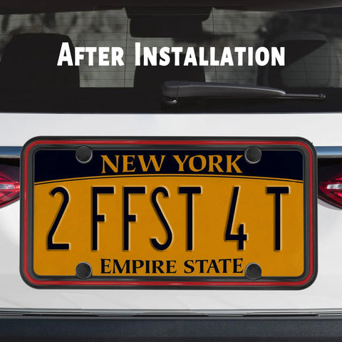 Heavy Duty Zinc Alloy License Plate Frame With Four Mounting Holes, Rust Proof And Unbreakable, Two Tone Chrome Finish, Black Red