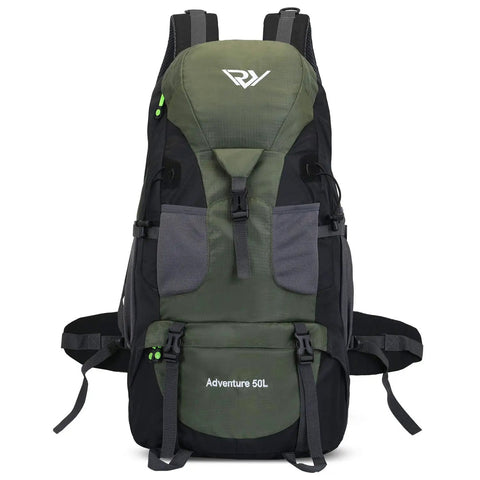 Front view of Ultra Lightweight 50L Hiking Backpack For Men And Women Durable 2.2 Lb Camping Pack For 2 To 3 Day Weekend Adventures.