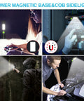 Beast Bright LED Flashlight with Magnetic Tail used for work, hiking, and car repair with COB sidelight and zoomable beam.