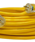 Heavy Duty Outdoor Extension Cord 100 Ft, 10 Gauge, Three-Prong T-Blade, Lighted End For Tools And Generators, Weather Resistant Yellow Jacket