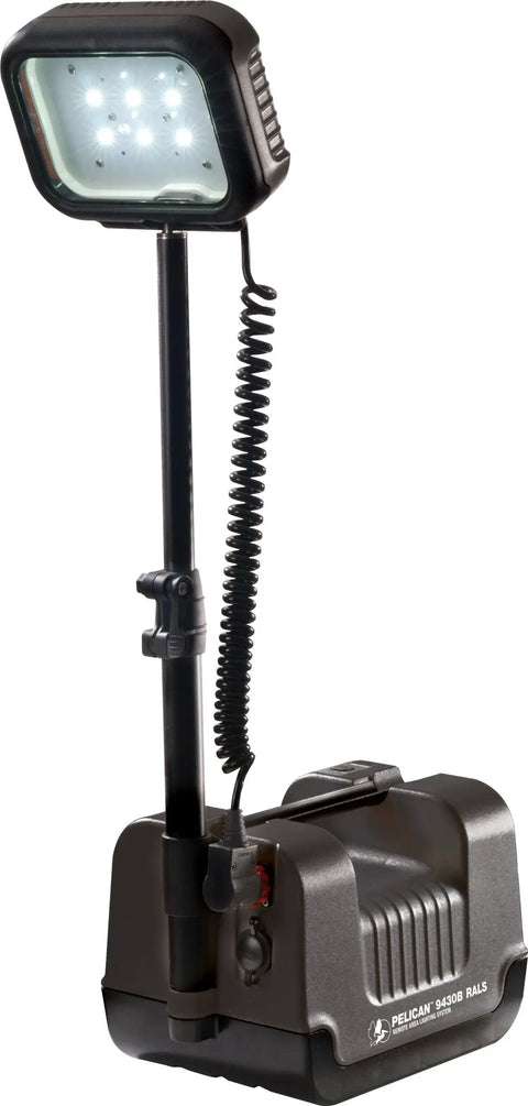 Heavy Duty Portable Led Work Light Delivering Straight Up Beast Mode Illumination With 2000 Lumens High Output Paired With A Rugged 12V Rechargeable Battery Crafted For Teams Needing Rock Solid Backup In Black, featuring extendable mast.