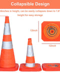 Collapsible design of 4 Pack 27.6 Inch Collapsible Traffic Cones With Nighttime LED Lights showing full height to folded state.