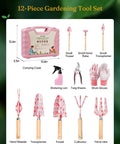 12-Piece Pink Yard Tool Set For Women And Men With Durable Carrying Case Rust-Resistant And Heavy-Duty Tools For Digging Planting Pruning Watering