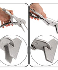2 Piece 10 Inch Locking Sheet Metal Clamps Heavy Duty Carbon Steel Welding Vise with Lock It Down Adjustable Jaw shown in hand.