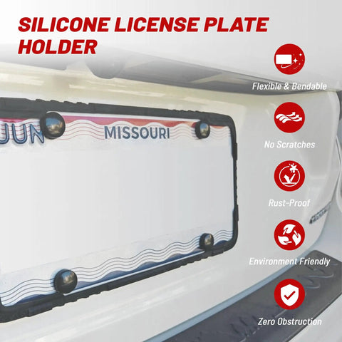 Silicone License Plate Frame With Anti Theft Screw Kit No Obstruction Anti Rattle Rust Proof Street Legal Universal Fit 6x12 Inch Plates for Pickup SUV RV Stainless M6 Screws installed