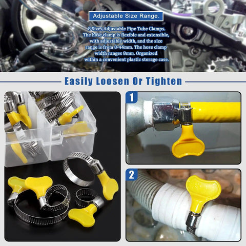 76 Piece Adjustable 8 To 44 mm Range Hose Clamps Kit Key Type Stainless Steel Worm Gear Clamps With Plastic Handle shown in use
