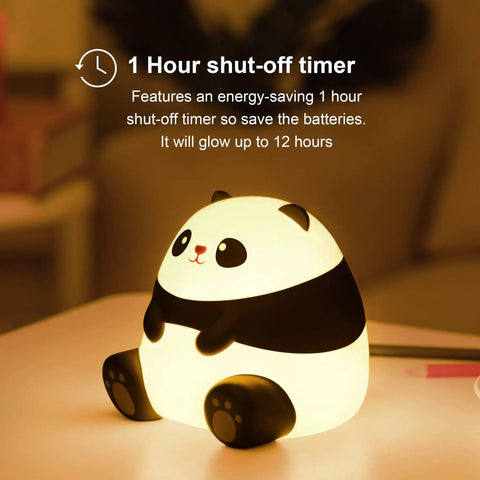 Panda Night Light For Kids With Cozy LED Glow Timer Auto Shutoff Battery Operated Silicone Animal Night Light For Nursery Baby Bedroom Decor Cute Kawaii Gift For Toddlers Boys Girls Teens