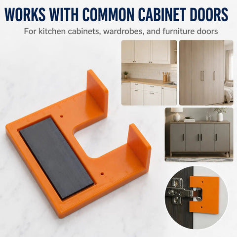 Pro Grade Rock Solid Magnetic Cabinet Hinge Jig With Exact Two Millimeter Gap Spacer Tool For Zero Headache Kitchen Cabinet Door Alignment And Furniture Projects on a marble surface.