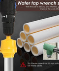 Heavy Duty Pvc Threader Kit With Electric Drill Adapter Including One Half, Three Quarter And One Inch Dies For Pipe Plumbing Works Crisp Cut No Burrs Easy Install Reusable Alloy Steel Tapping Tool with power drill on PVC pipes.