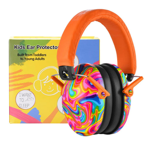 Kids Noise Canceling Ear Muffs For Hearing Protection 25NRR Earmuffs For Toddlers And Autism Sensory Needs Fun Orange Design Great For School Or Travel
